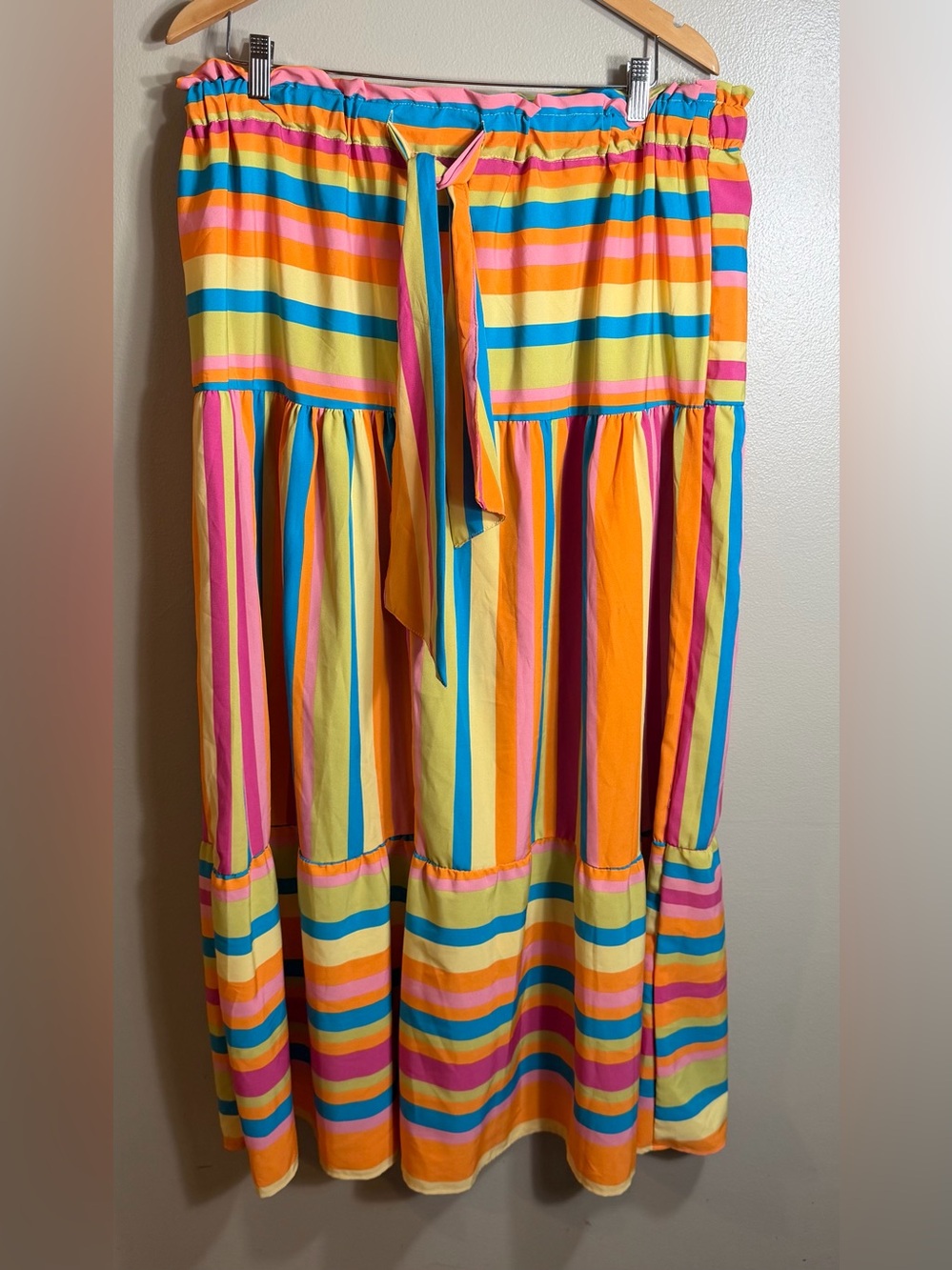NWT Ashley Stewart Rainbow Stripe Tiered Maxi Skirt 18/20 Resort